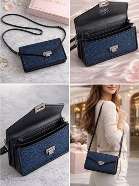 Navy Textured Crossbody Bag by